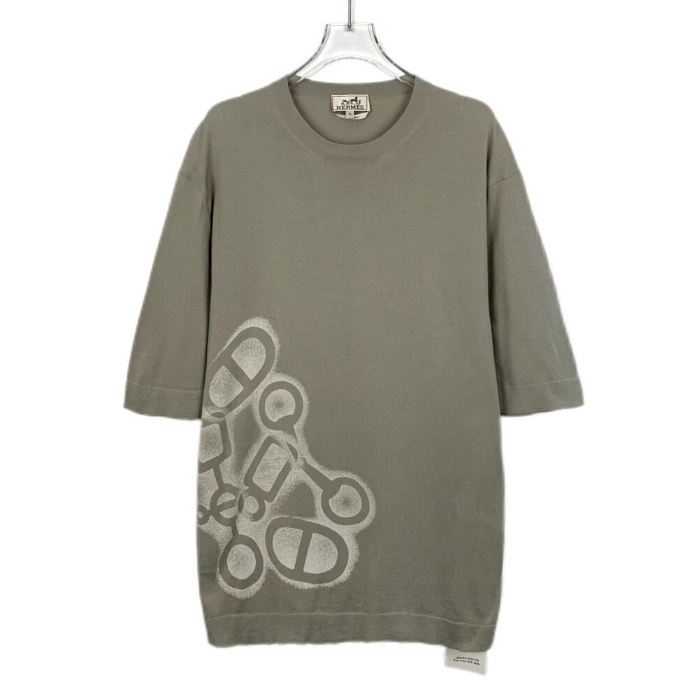 Hermes Green Lock Print Cotton Crew Neck Short Sleeve T-Shirt XL Size 99% New